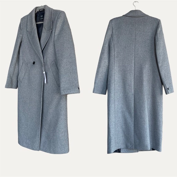 MANGO NWT Gray Lapels Wool Trench Coat Oversized Double Breasted Long Wool Coat - Picture 8 of 14
